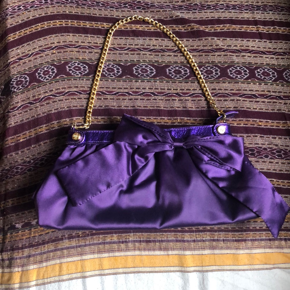 Parties! Pretty Purple Satin Metallic Designer Bow Bag!